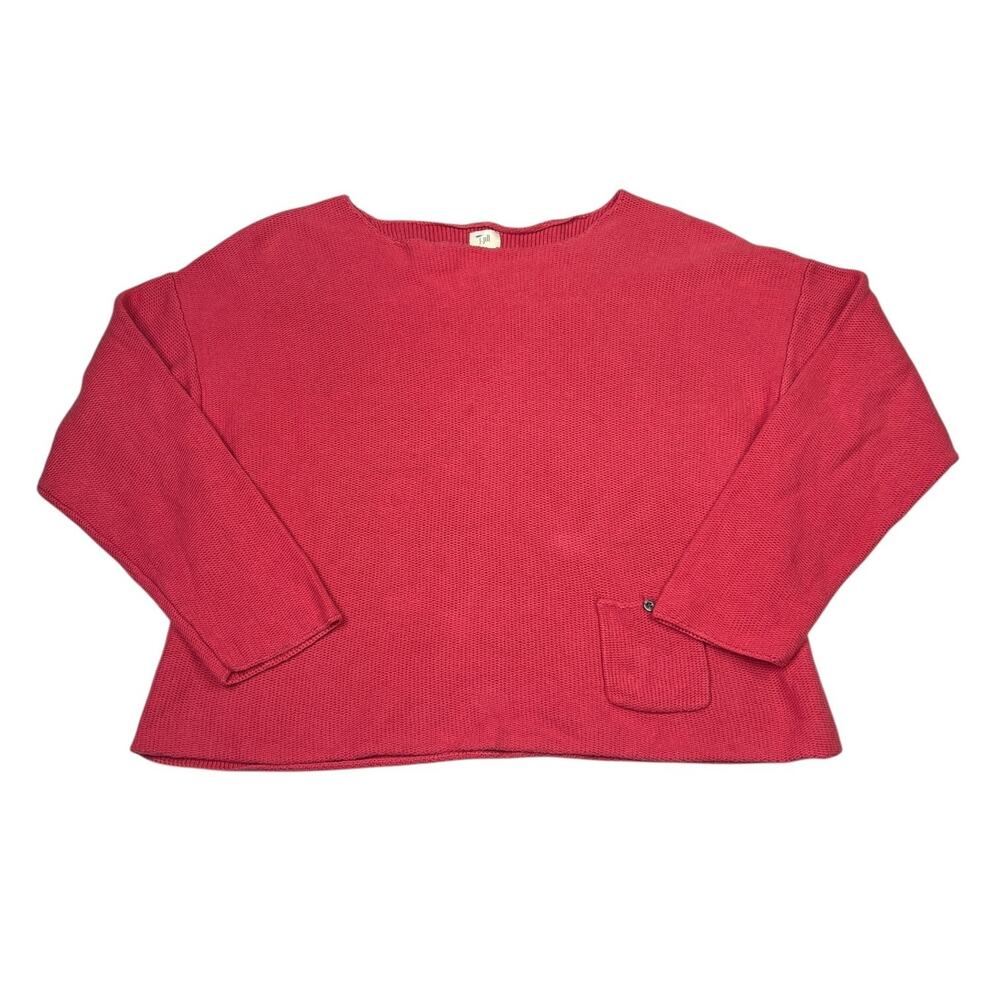 J Jill Boat Neck Boxy Lightweight Cropped Sweater Pink Light Red Womens Large